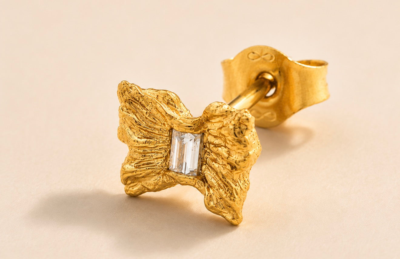 Baby butterfly Studs Reverse Set Baguette diamonds