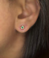 Bezel Set Wobbly Baby Mini Emerald Heart Studs 18 Ct Gold (Pair)