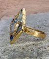 “Ultramarine” Lozenge Abstract Art Cocktail Ring Sapphires Diamonds Aquamarine 18 Ct Gold