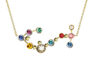 Scorpio Constellation Necklace with diamonds and multicoloured sapphires 18K Gold