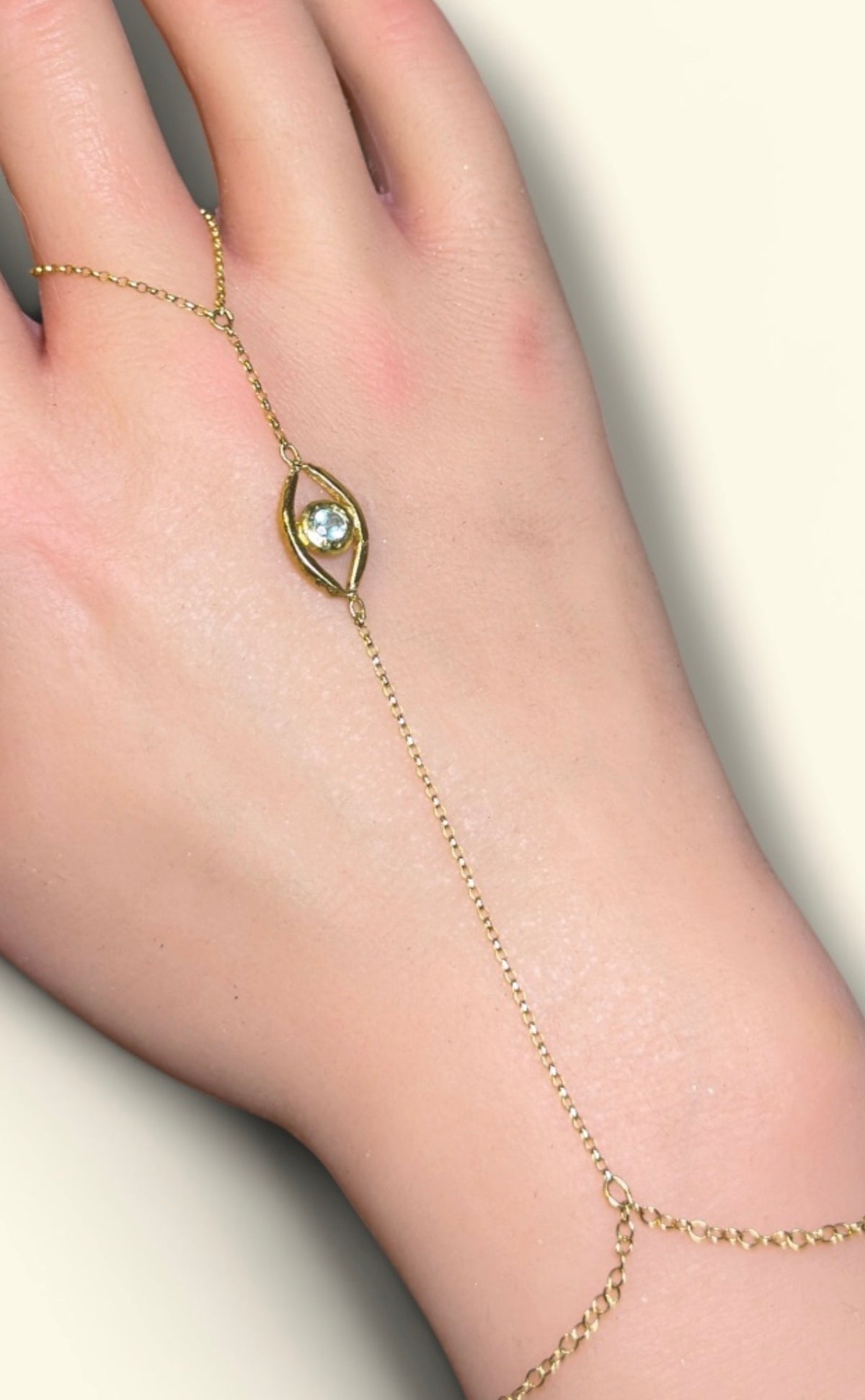Hand Finger Chain Bracelet Paraiba Tourmaline Eye 18 Ct Yellow Gold