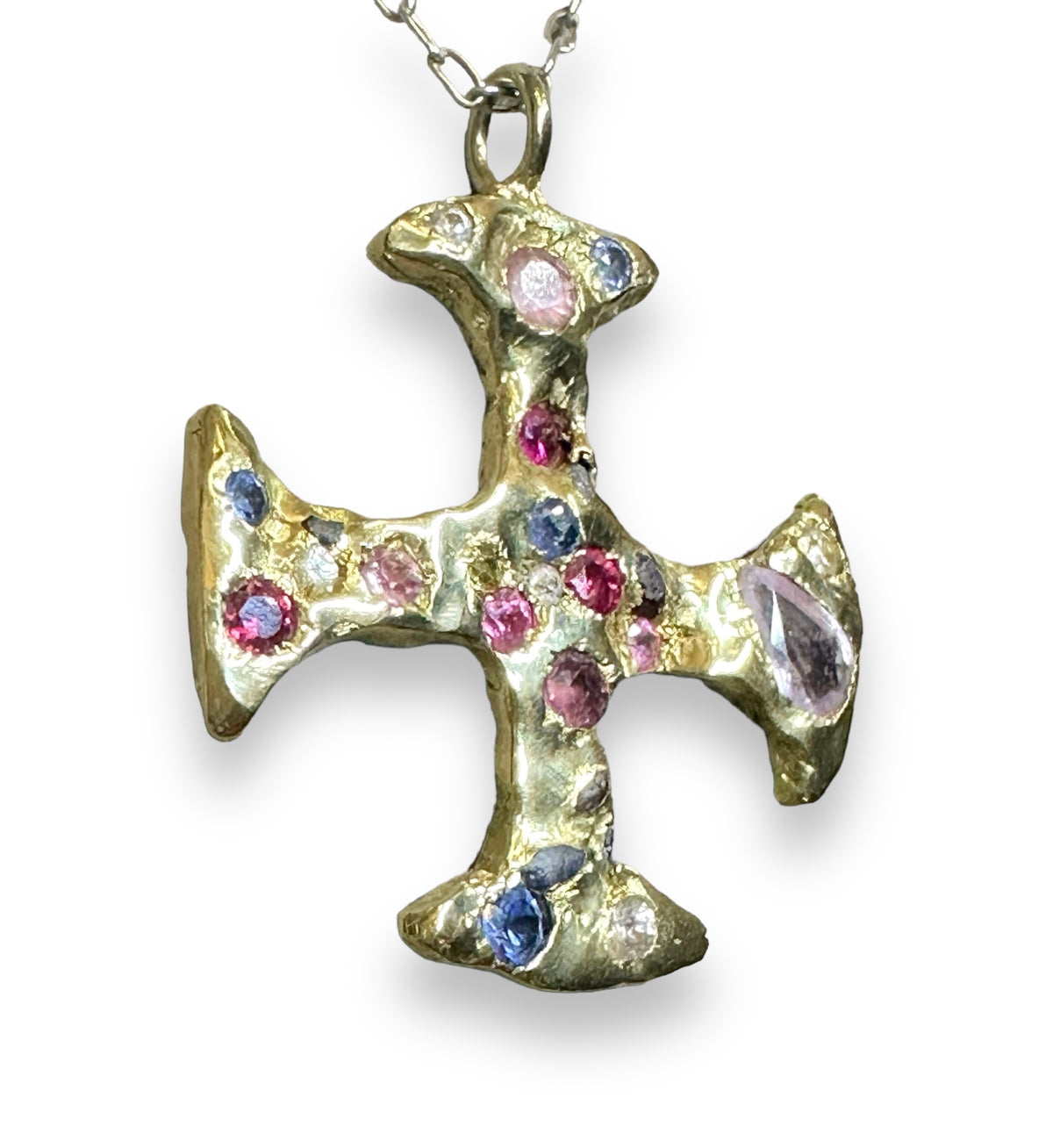 A One-of-a-Kind 18Ct Yellow Gold Cross Adorned with Sapphires