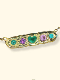 Five stories emerald Heart Paraíba Tourmalines Sapphires Bar necklace in 18 Ct Gold