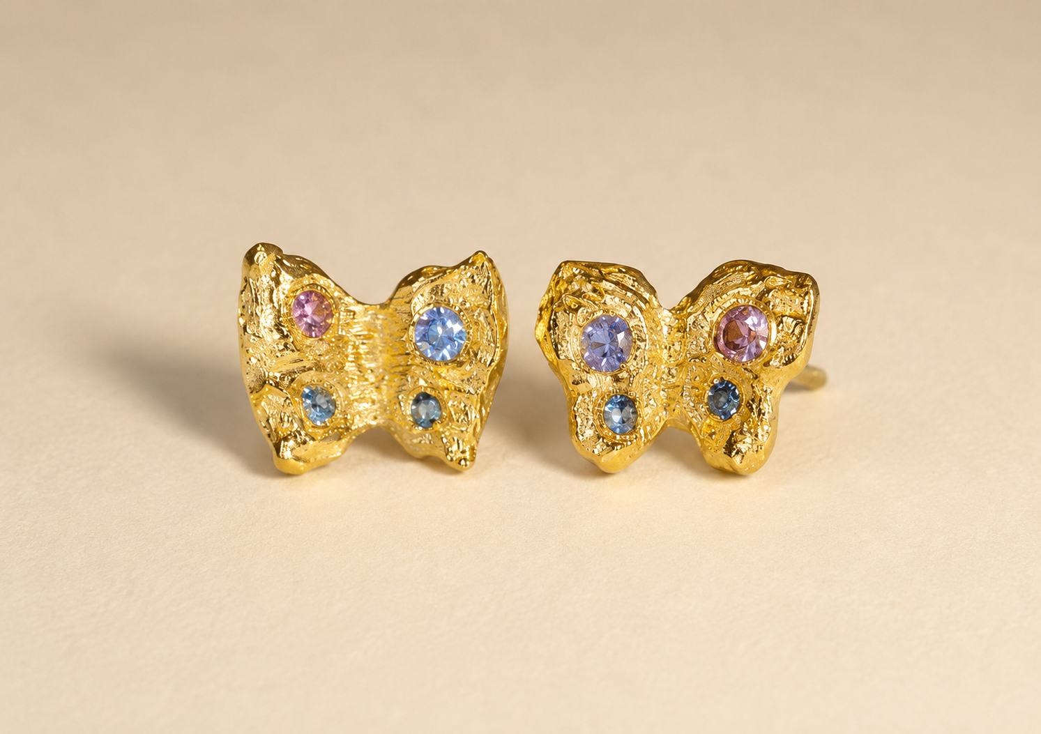 Baby Butterfly Studs Pastel Sapphires in 18 Ct Gold (Pair)