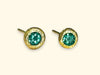 Emerald Bezel Round Studs 18 Ct Gold (Pair)