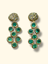 Pebbles Emerald Bezel Set Earrings with Diamonds 18 Ct Gold