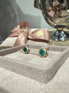 Large Natural Emerald Round Bezel Studs, Brushed 18 ct Yellow gold (Pair)