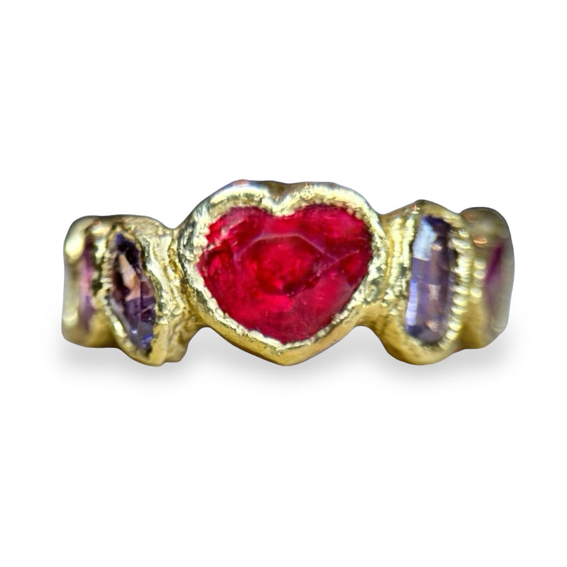 Sold Out - 18 Ct Gold Ruby Heart Ring with Sapphires