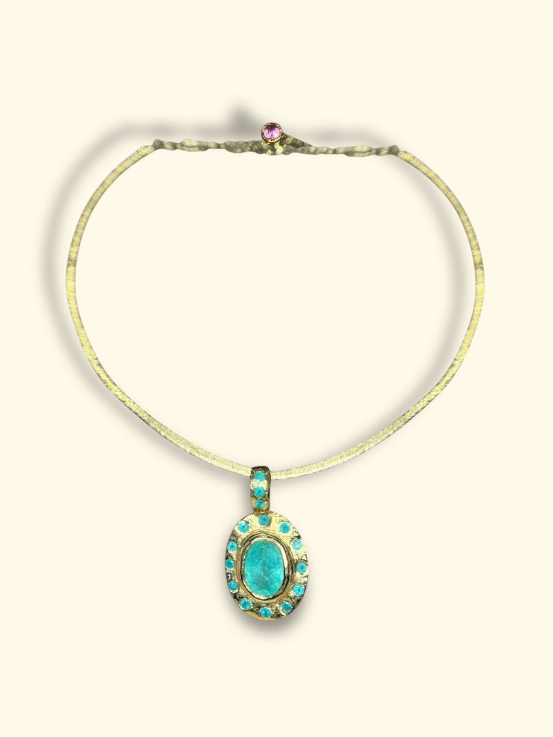 “Azul” Neon Blue Brazilian Paraiba Tourmalines and Mozambique Paraiba Oval Bezel Set Necklace