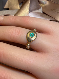 Colombian Emerald Eye Ring with Diamonds 18 Ct Yellow Gold (Available online and also to View in Person at Stardust, London 101 Walton Street)