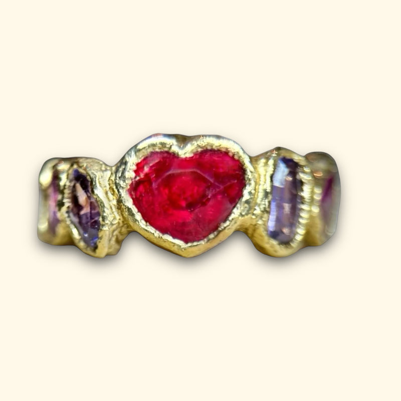 Sold Out - 18 Ct Gold Ruby Heart Ring with Sapphires