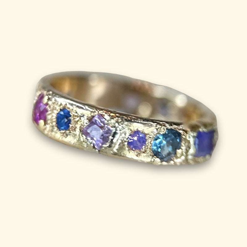 One-Of-A-Kind Abstract gold band with Sapphires (Exclusive to Tomfoolery London)