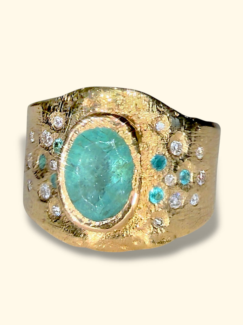 Mermaid Paraiba Tourmaline Oval Cigar Ring 18 Ct Gold