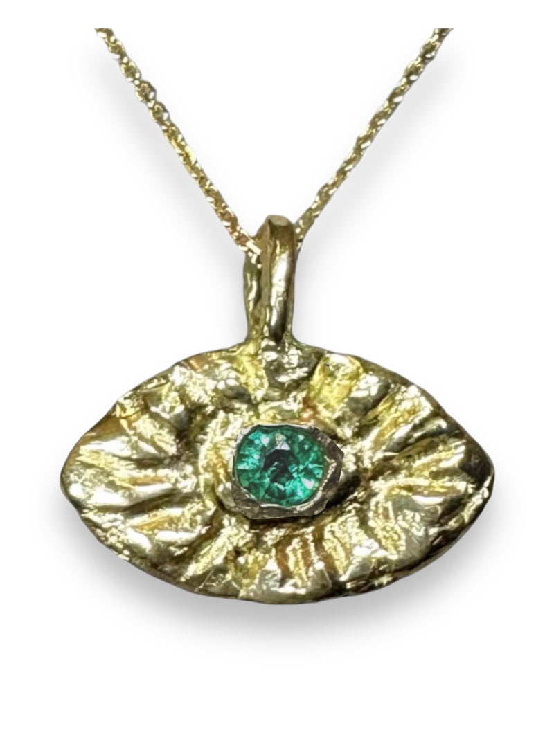 Evil Eye Emerald Necklace for Men in 18K Yellow Gold