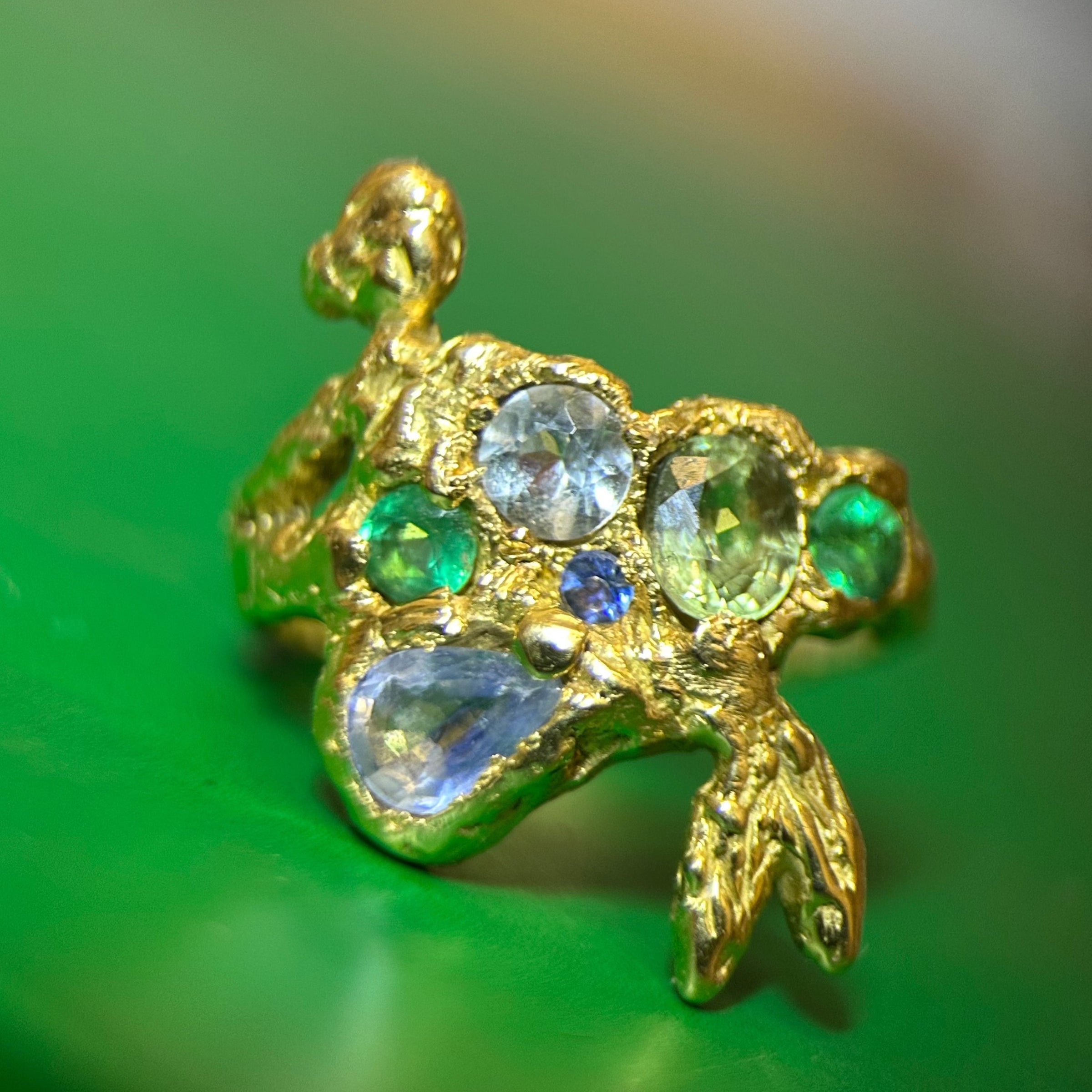 Siren 18K Gold Mermaid Ring with Emeralds, Sapphires, Aquamarine