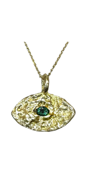 Evil Eye Emerald Necklace for Men in 18K Yellow Gold