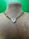 14K Yellow Gold Aphrodite Rainbow Moonstone Heart Necklace One of a kind