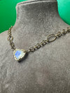 14K Yellow Gold Aphrodite Rainbow Moonstone Heart Necklace One of a kind