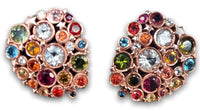 Cluster Constellation Sapphires and Semi Precious Stones Studs in 14K Gold