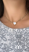 14K Yellow Gold Aphrodite Rainbow Moonstone Heart Necklace One of a kind