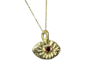 Evil Eye Ruby Necklace for Men in 18K Yellow Gold