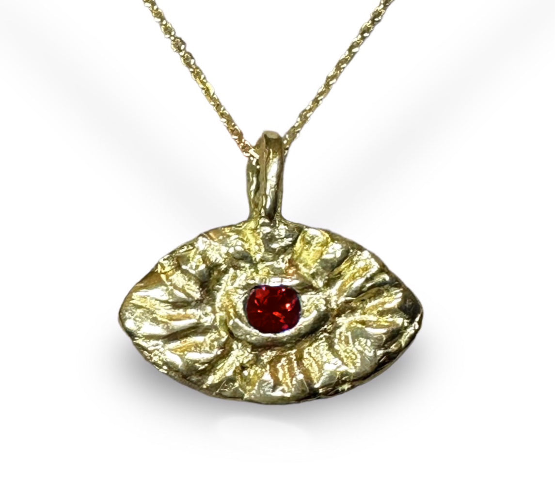 Evil Eye Ruby Necklace for Men in 18K Yellow Gold