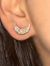 Large Celini 18K Yellow Gold Moon Stud Earrings with Diamonds and Moonstones
