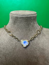 14K Yellow Gold Aphrodite Rainbow Moonstone Heart Necklace One of a kind