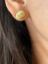 18K Yellow Gold Clam Sea Shell Earring Stud
