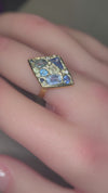 “Ultramarine” Lozenge Abstract Art Cocktail Ring Sapphires Diamonds Aquamarine 18 Ct Gold