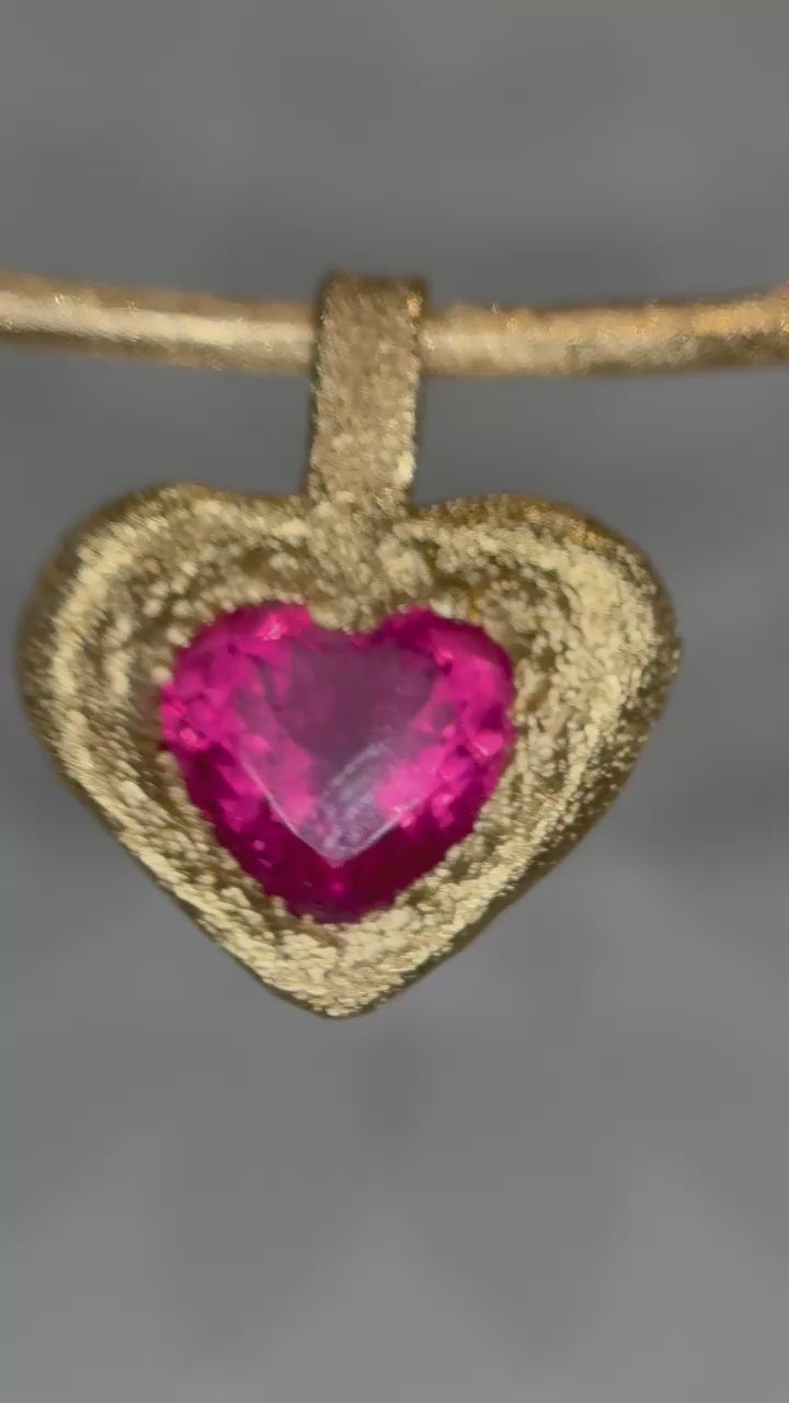 “Passion” 18 Ct Gold Rubellite Tourmaline Heart 3.3 cts Frosted Mat Finish