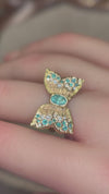 Paraibas Tourmalines and Diamonds “Ocean Butterfly” 18 Ct Gold Ring