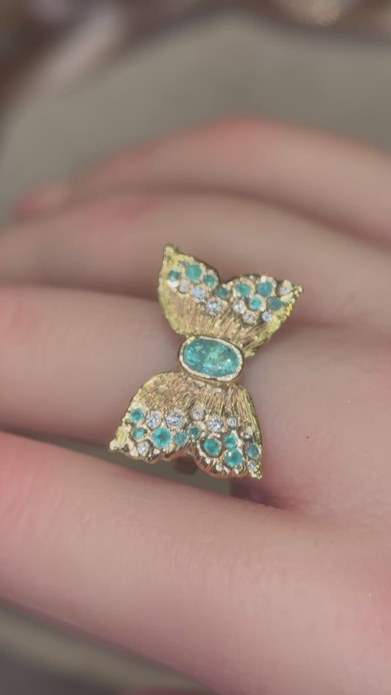 Paraibas Tourmalines and Diamonds “Ocean Butterfly” 18 Ct Gold Ring