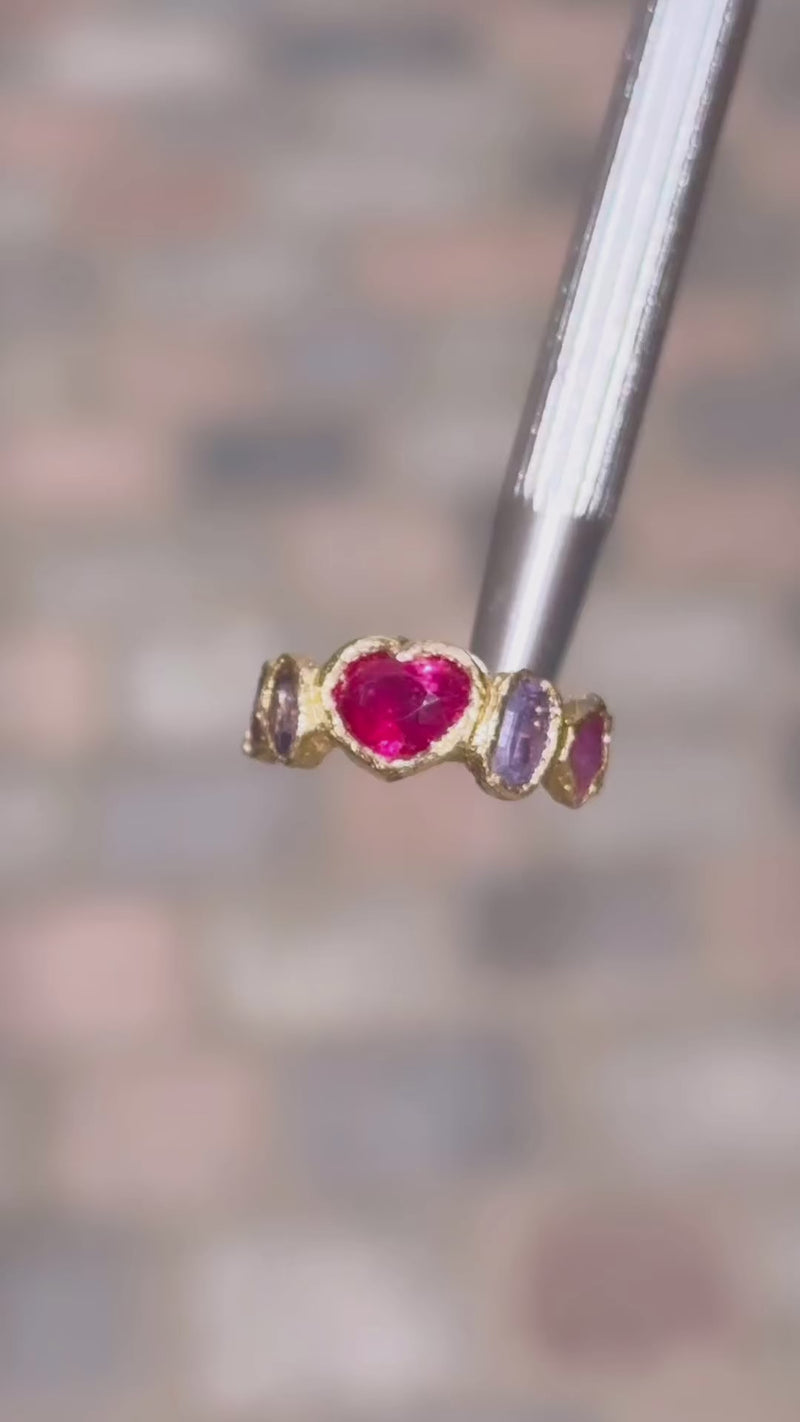 Sold Out - 18 Ct Gold Ruby Heart Ring with Sapphires