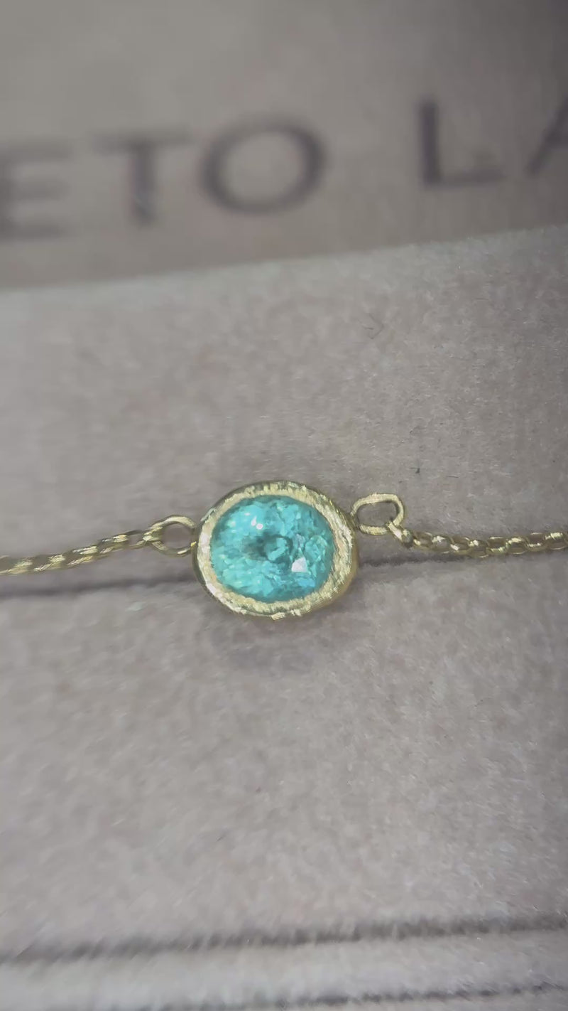 One Of A Kind Beautiful Glowy Blue Oval Paraiba Tourmaline Bezel Set Necklace