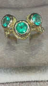 Three Colombian Emeralds Snake Ring 18 Ct Yellow Gold