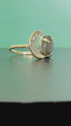 Starry Night Moon Crescent Ring with Diamonds and a Labradorite 14 K Gold