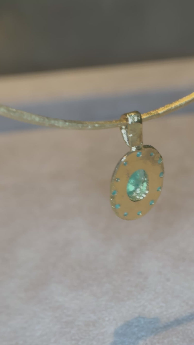 “Azul” Neon Blue Brazilian Paraiba Tourmalines and Mozambique Paraiba Oval Bezel Set Necklace