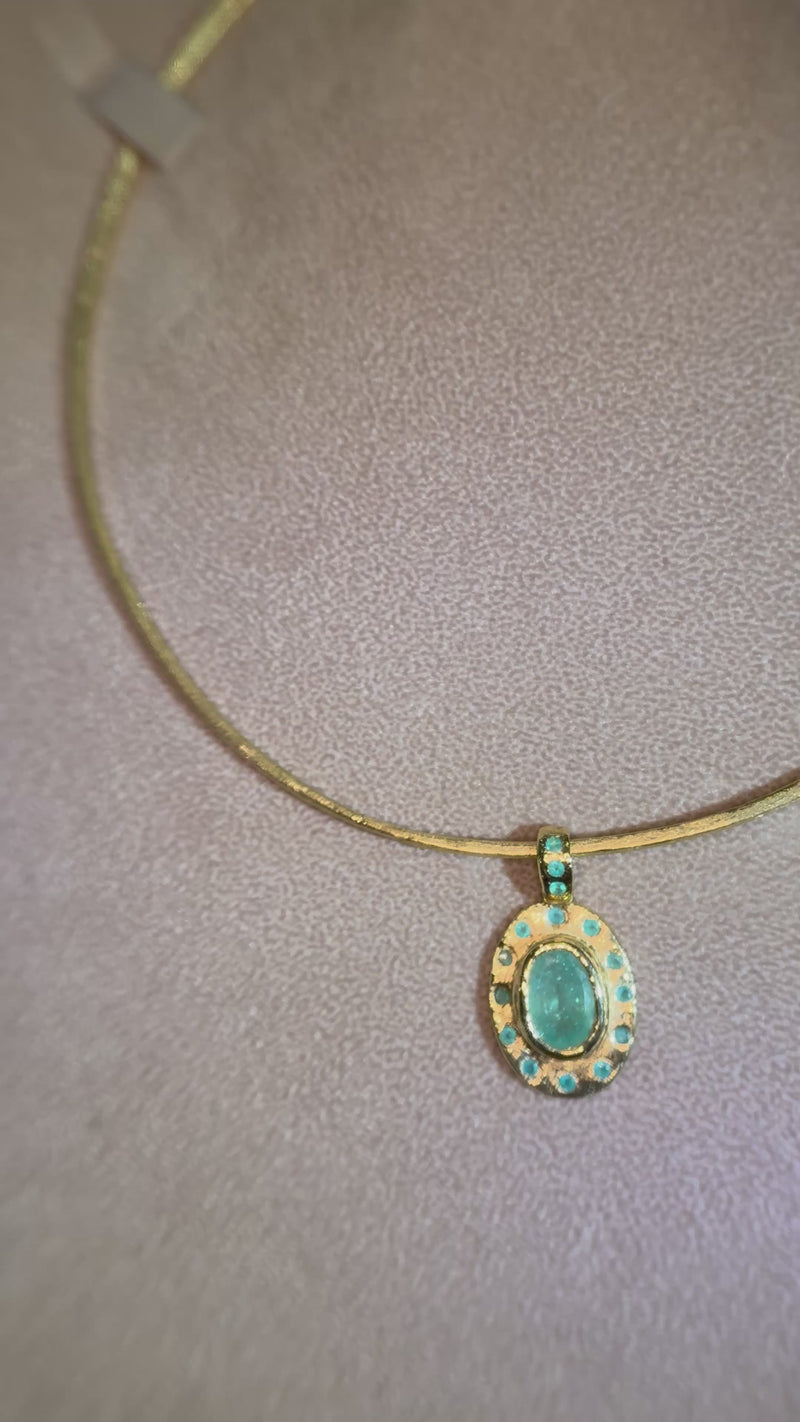 “Azul” Neon Blue Brazilian Paraiba Tourmalines and Mozambique Paraiba Oval Bezel Set Necklace