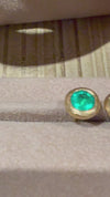 Large Natural Emerald Round Bezel Studs, Brushed 18 ct Yellow gold (Pair)