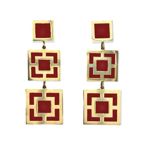 Helen of Troy Burgundy Enamel Gold Earrings