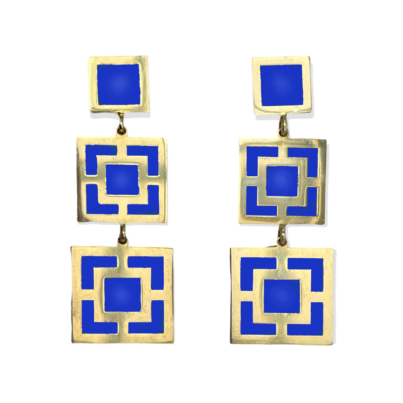 Helen of Troy Blue Enamel Gold Earrings