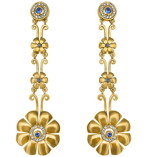 Knossos Long Gold Flower Earrings
