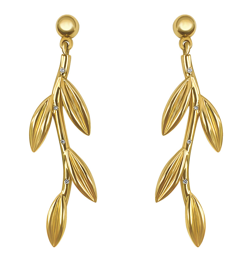 Cyclades Athena 14K Yellow Gold Olive Tree Branch Earrings with diamonds (sold out)