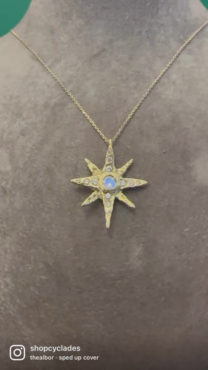 Moonstone North Star with Diamonds in 18K Yellow Gold
