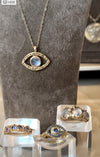 Rainbow Moonstone Eye Necklace  One of a kind 14K Yellow Gold