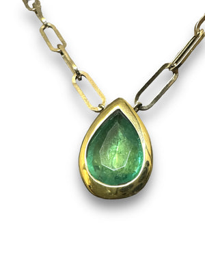 Emerald Drop  Pear Shape 2.7 cts Paper Clip Necklace