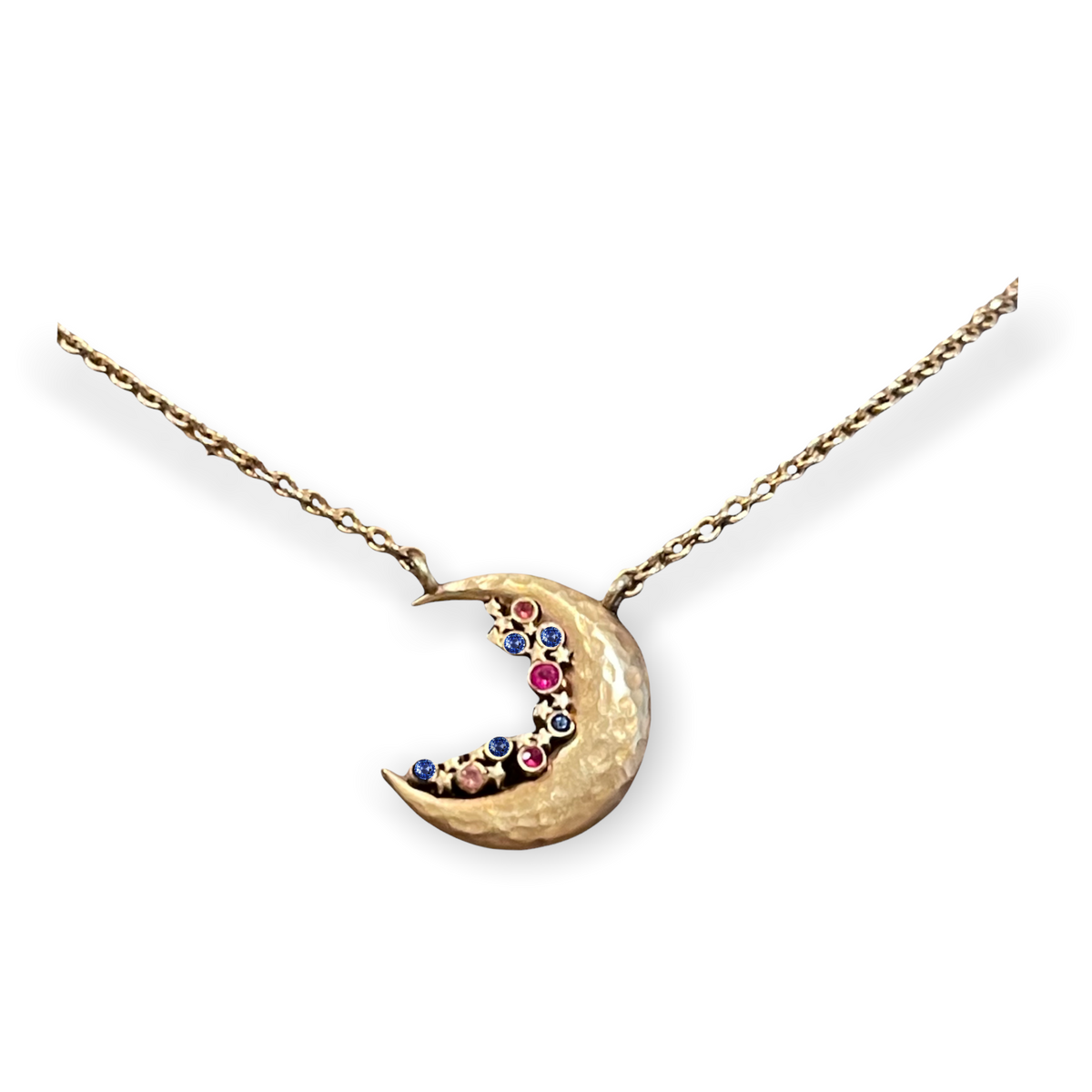 14K Gold Moon with Stars and Sapphire Sprinkles