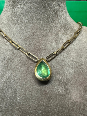 Emerald Drop  Pear Shape 2.7 cts Paper Clip Necklace