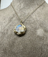 One of a kind 14K Yellow Gold Moonstone with Diamonds Necklace